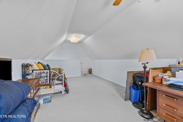 108 Skyline Dr, Dandridge, TN 37725 - bedroom featuring light colored carpet, vaulted ceiling, and a ceiling fan