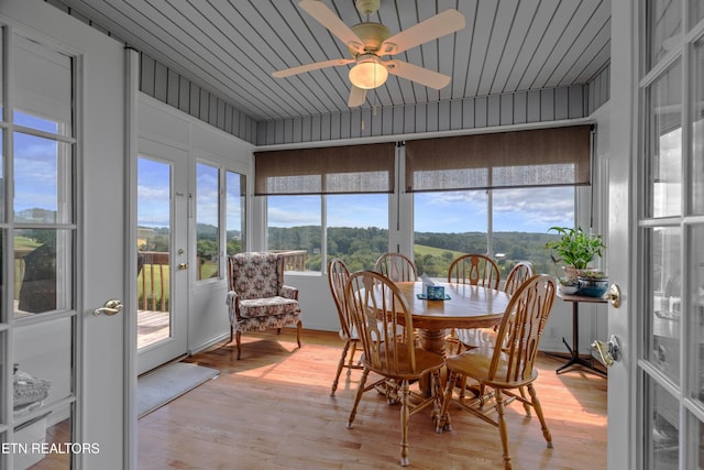 108 Skyline Dr, Dandridge, TN 37725 - sunroom / solarium with french doors, wood finished floors, wooden ceiling, and a wooden deck