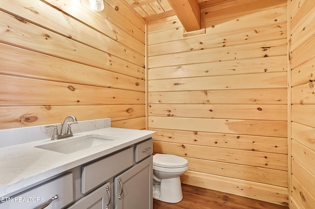1144 Sanctuary Shores Way, Sevierville, TN 37876 - bathroom with vanity, wood walls, wood finished floors, and wooden ceiling