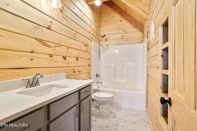 1144 Sanctuary Shores Way, Sevierville, TN 37876 - bathroom featuring wooden walls, vanity, marble finish flooring, and tub / shower combination