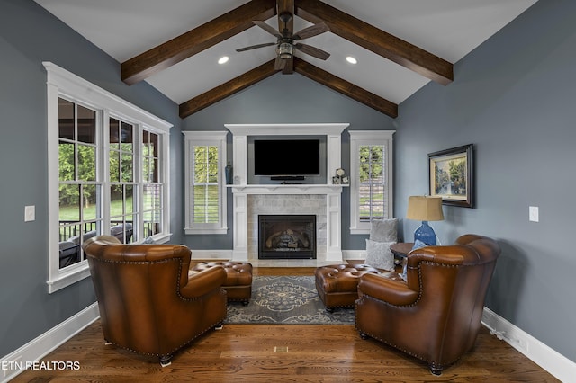 12706 Highwick Cir, Knoxville, TN 37934 - living room featuring a ceiling fan, a fireplace, wood finished floors, and recessed lighting