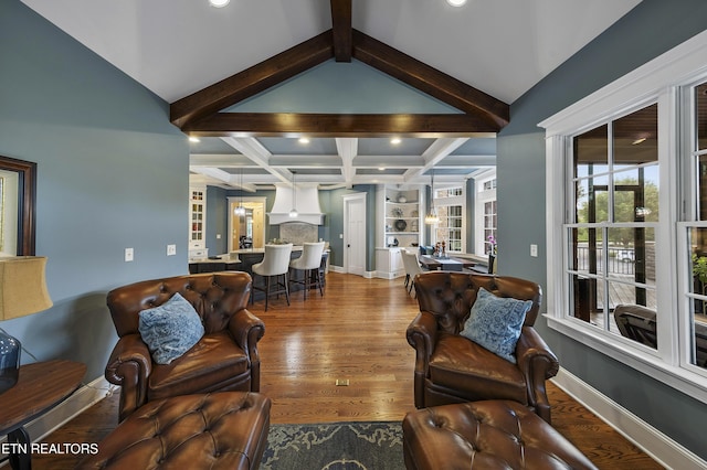 12706 Highwick Cir, Knoxville, TN 37934 - living area featuring beam ceiling, recessed lighting, and wood finished floors