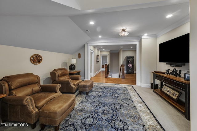 12706 Highwick Cir, Knoxville, TN 37934 - living area with recessed lighting, vaulted ceiling, and crown molding