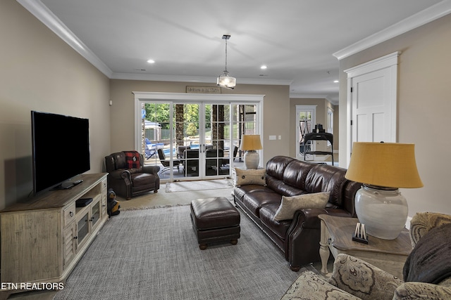 12706 Highwick Cir, Knoxville, TN 37934 - carpeted living area with ornamental molding and recessed lighting