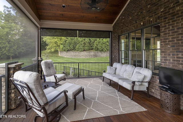 12706 Highwick Cir, Knoxville, TN 37934 - sunroom featuring vaulted ceiling, a ceiling fan, and an outdoor living space