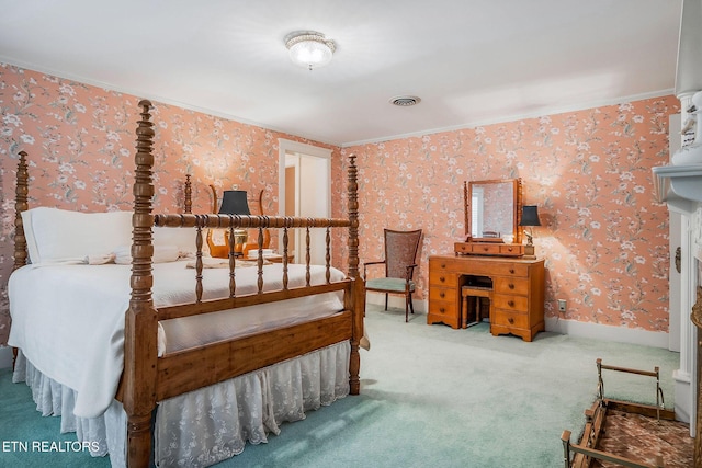 105 N Church St, Sparta, TN 38583 - bedroom with ornamental molding, wallpapered walls, and carpet