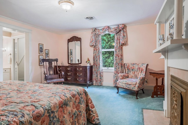 105 N Church St, Sparta, TN 38583 - bedroom featuring carpet, a fireplace, and ornamental molding