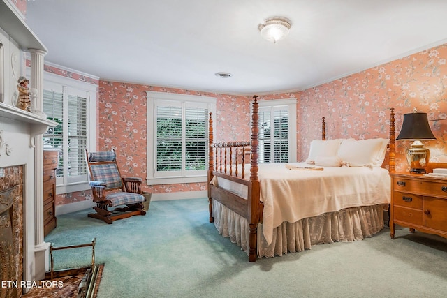 105 N Church St, Sparta, TN 38583 - bedroom featuring carpet flooring, multiple windows, wallpapered walls, and crown molding