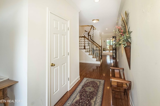275 Fordham Way, Knoxville, TN 37934 - corridor featuring stairway, wood finished floors, crown molding, and recessed lighting