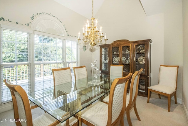 275 Fordham Way, Knoxville, TN 37934 - dining area with a chandelier, light carpet, and lofted ceiling