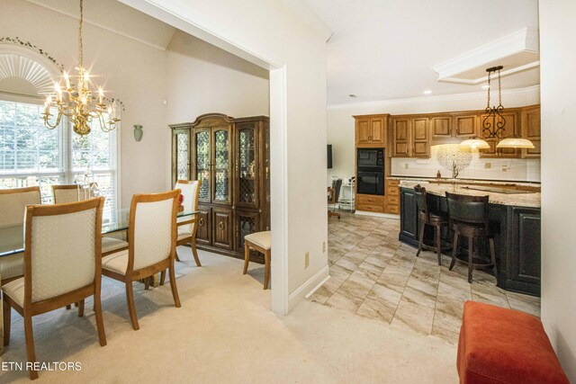275 Fordham Way, Knoxville, TN 37934 - dining space with a chandelier, crown molding, and light carpet
