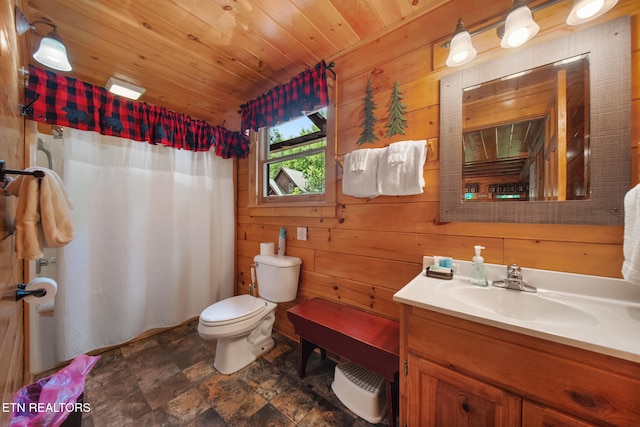 4410 Forest Vista Way, Pigeon Forge, TN 37863 - bathroom with wooden walls, vanity, wood ceiling, and stone finish flooring