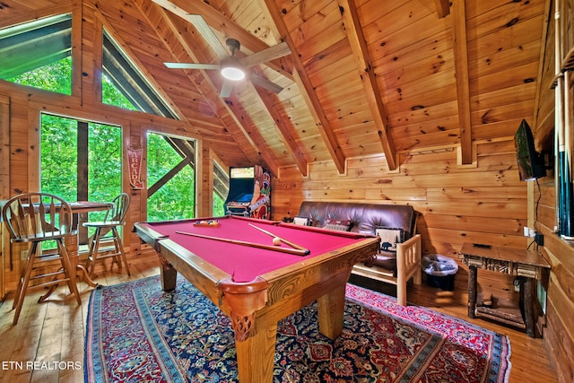 4410 Forest Vista Way, Pigeon Forge, TN 37863 - playroom with wood walls, plenty of natural light, hardwood / wood-style floors, wooden ceiling, and billiards table