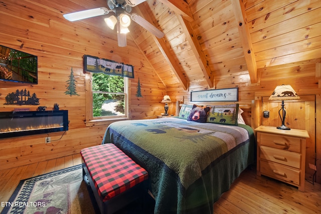 4410 Forest Vista Way, Pigeon Forge, TN 37863 - bedroom featuring wood-type flooring, wooden ceiling, and wooden walls