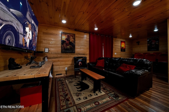 4410 Forest Vista Way, Pigeon Forge, TN 37863 - living area with wooden ceiling, wood finished floors, wood walls, and recessed lighting