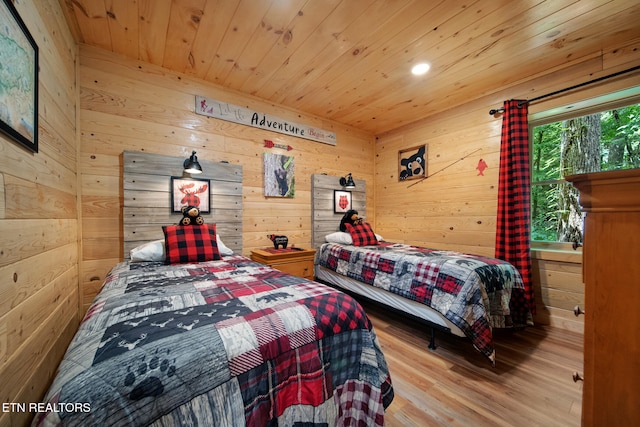 4410 Forest Vista Way, Pigeon Forge, TN 37863 - bedroom featuring wooden walls, wood ceiling, wood finished floors, and recessed lighting