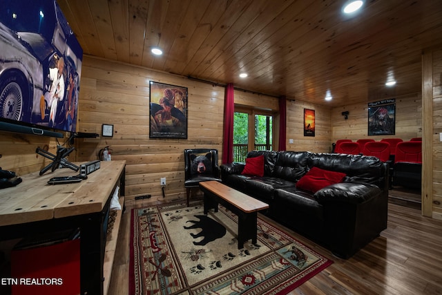 4410 Forest Vista Way, Pigeon Forge, TN 37863 - living room featuring wood ceiling, wood finished floors, recessed lighting, and wood walls