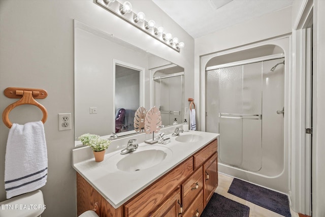 454 Boyd St, Celina, TN 38551 - bathroom featuring a shower with shower door and double vanity