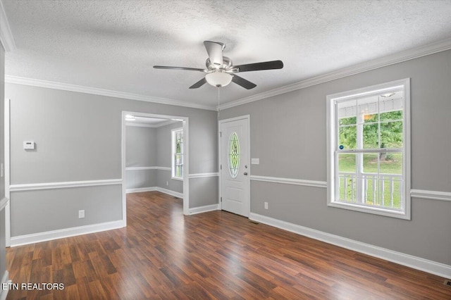348 Ridge Rd, Caryville, TN 37714 - empty room with wood finished floors, ceiling fan, a textured ceiling, and ornamental molding