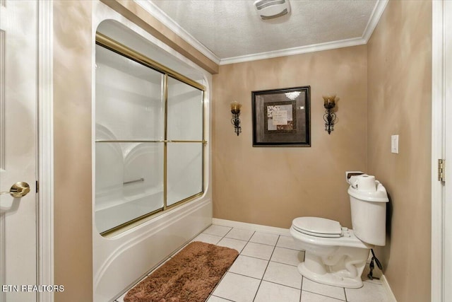 2953 US Highway 119, Pineville, KY 40977 - bathroom featuring combined bath / shower with glass door, a textured ceiling, tile patterned flooring, and crown molding