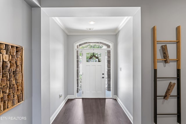 1273 Bishops View Ln, Knoxville, TN 37932 - entryway featuring dark wood finished floors and crown molding