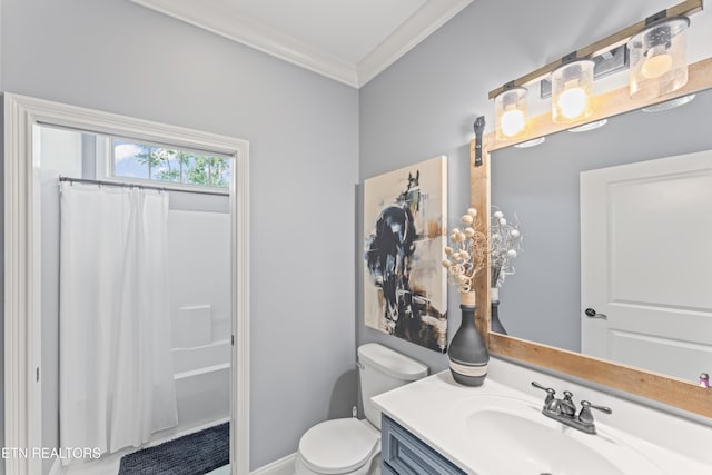 1273 Bishops View Ln, Knoxville, TN 37932 - bathroom with ornamental molding, vanity, and shower / bathtub combination with curtain