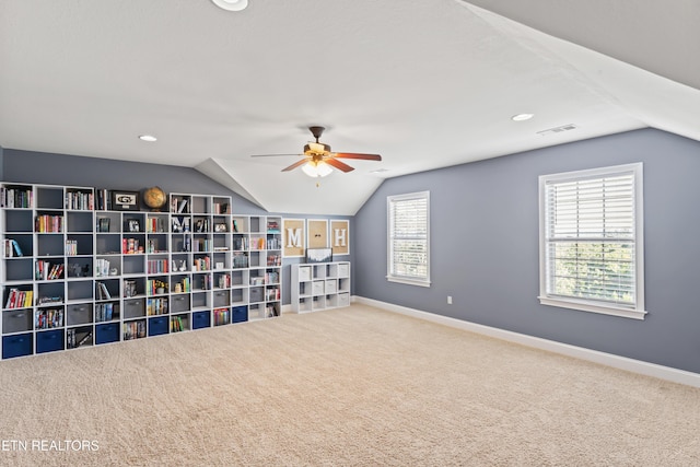 1273 Bishops View Ln, Knoxville, TN 37932 - carpeted spare room with vaulted ceiling, ceiling fan, and recessed lighting