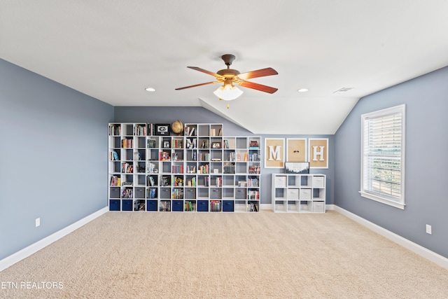 1273 Bishops View Ln, Knoxville, TN 37932 - unfurnished room featuring carpet floors, vaulted ceiling, ceiling fan, and recessed lighting