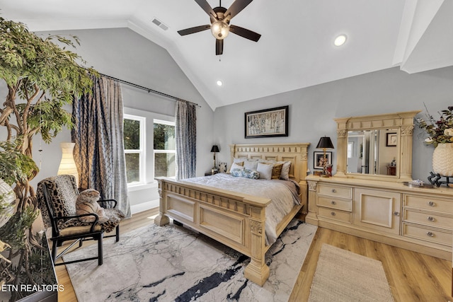 2570 NE Spring Creek Dr, Cleveland, TN 37311 - bedroom with vaulted ceiling, light wood-style flooring, recessed lighting, and a ceiling fan
