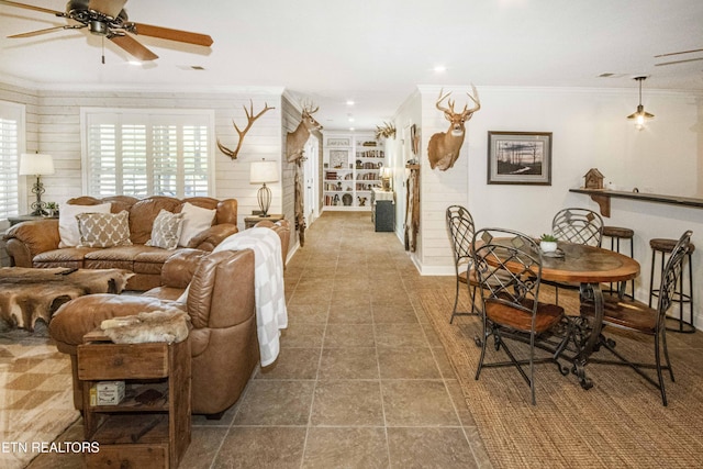 9436 Naff Rd, Heiskell, TN 37754 - living room featuring crown molding, a ceiling fan, and recessed lighting