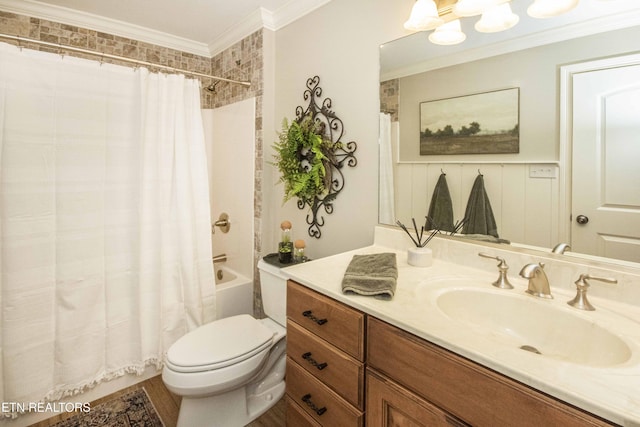 9436 Naff Rd, Heiskell, TN 37754 - bathroom featuring vanity, shower / bath combo with shower curtain, and crown molding