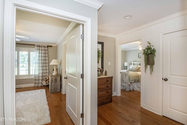 9436 Naff Rd, Heiskell, TN 37754 - hallway with ornamental molding and wood finished floors