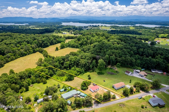 1768 Fain Cemetery Rd, Dandridge, TN 37725 - aerial overview of property's location featuring property parcel outlined and a water and mountain view