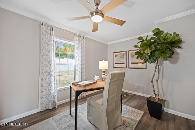 750 Everett Rd, Farragut, TN 37934 - office area featuring crown molding, wood finished floors, and ceiling fan