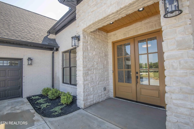256 Watercrest Dr, Vonore, TN 37885 - entrance to property with french doors, a shingled roof, and stone siding