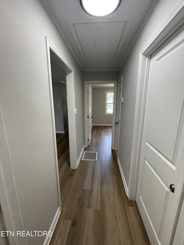 3431 Skyline Dr, Knoxville, TN 37914 - hallway with attic access and dark wood finished floors