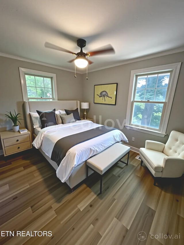3431 Skyline Dr, Knoxville, TN 37914 - bedroom with crown molding, wood finished floors, and ceiling fan