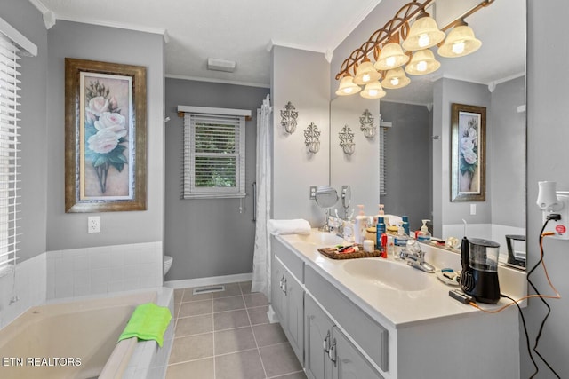 133 Rolling Hls, Rutledge, TN 37861 - full bath featuring ornamental molding, double vanity, a garden tub, tile patterned flooring, and a shower with shower curtain