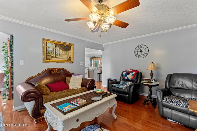 133 Rolling Hls, Rutledge, TN 37861 - living room featuring ceiling fan, wood finished floors, ornamental molding, and a textured ceiling