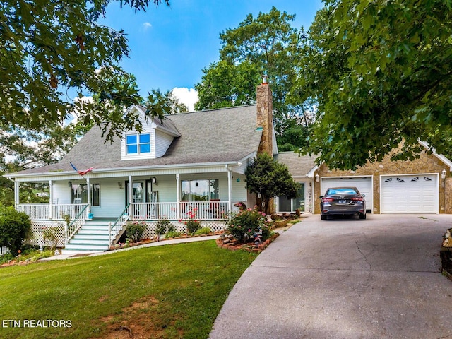 133 Rolling Hls, Rutledge, TN 37861 - view of front of property with concrete driveway, a porch, a front yard, roof with shingles, and a chimney