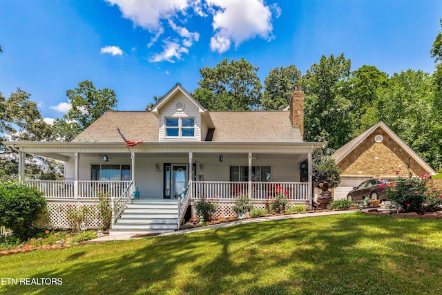 133 Rolling Hls, Rutledge, TN 37861 - view of front of house with a porch, a front yard, a chimney, and roof with shingles