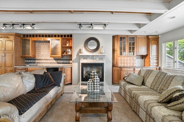 700 Shanghai Landing Ln Unit 11, Lafollette, TN 37766 - living area with beam ceiling and a glass covered fireplace