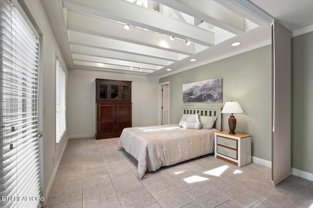 700 Shanghai Landing Ln Unit 11, Lafollette, TN 37766 - bedroom featuring multiple windows, ornamental molding, recessed lighting, and beamed ceiling