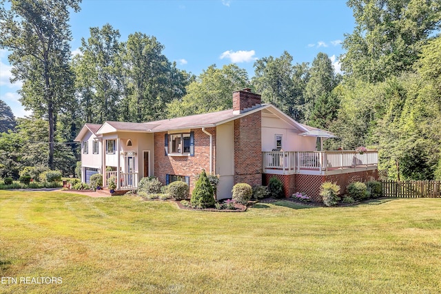 127 Newhaven Rd, Oak Ridge, TN 37830 - raised ranch featuring brick siding, a chimney, an attached garage, and a deck