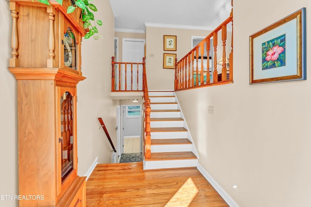 127 Newhaven Rd, Oak Ridge, TN 37830 - stairs featuring ornamental molding and wood finished floors