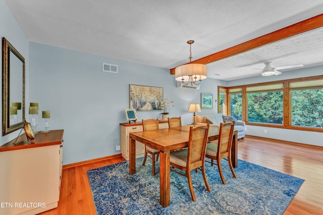 127 Newhaven Rd, Oak Ridge, TN 37830 - dining area featuring wood finished floors, ceiling fan, a textured ceiling, and beam ceiling