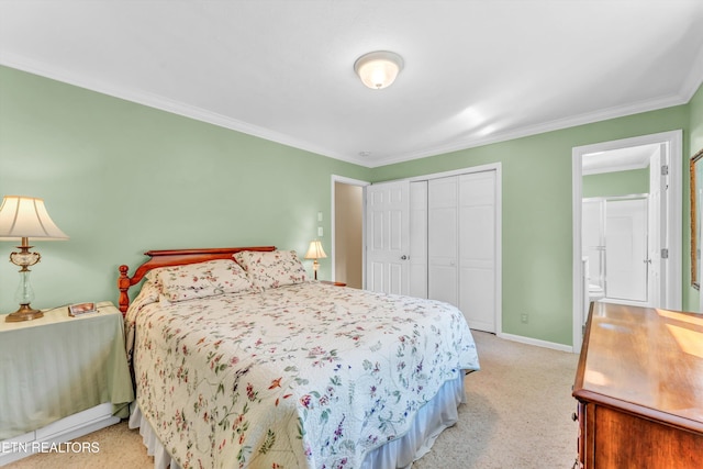 127 Newhaven Rd, Oak Ridge, TN 37830 - carpeted bedroom with ornamental molding, a closet, and connected bathroom
