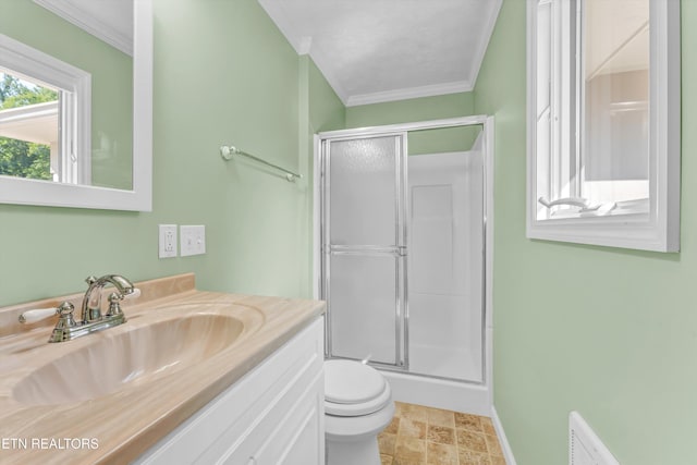 127 Newhaven Rd, Oak Ridge, TN 37830 - bathroom featuring a shower stall, vanity, and crown molding