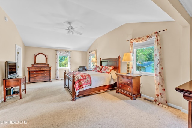 127 Newhaven Rd, Oak Ridge, TN 37830 - bedroom with vaulted ceiling, carpet floors, and ceiling fan