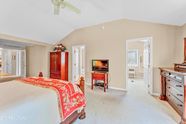 127 Newhaven Rd, Oak Ridge, TN 37830 - bedroom featuring lofted ceiling, light carpet, ensuite bath, and a ceiling fan